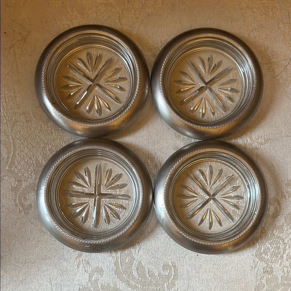 Vintage FB Rogers signed sterling silver crystal coaster set of 4